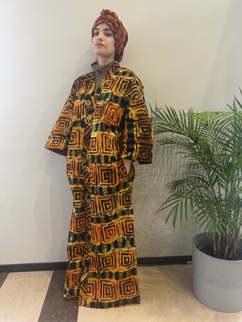 Long kimono of orange tie-dye cotton Long kimono of orange tie-dye cotton