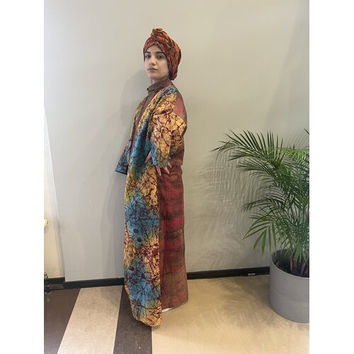 Long kimono of pink, blue yellow tie-dye cotton Long kimono of pink, blue yellow tie-dye cotton