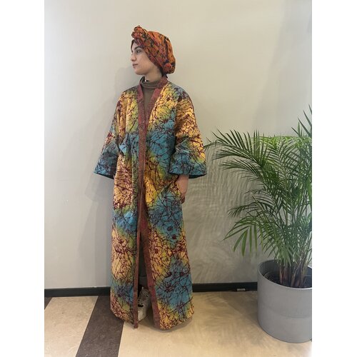 Long kimono of pink, blue yellow tie-dye cotton Long kimono of pink, blue yellow tie-dye cotton