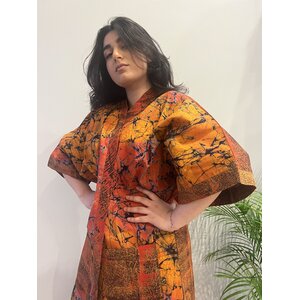 Kimono of orange brown tie-dye cotton