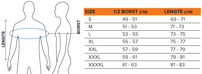 Maattabel heren boven kleding-Ondershirts