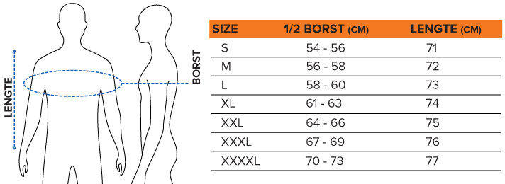 Maattabel heren boven kleding-Jas