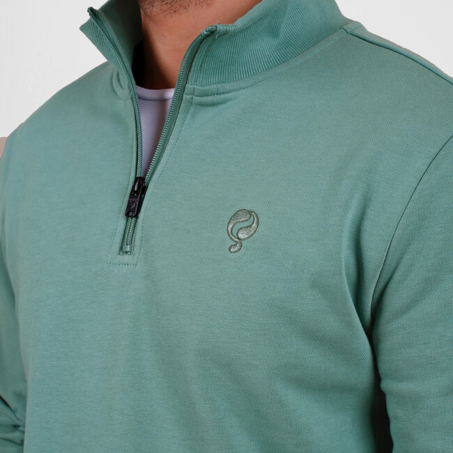 Gouda Men's Sweater - Mid Green | Half Zip & Stand-up Collar