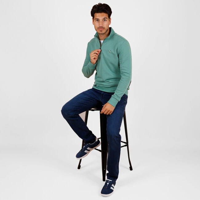 Gouda Men's Sweater - Mid Green | Half Zip & Stand-up Collar