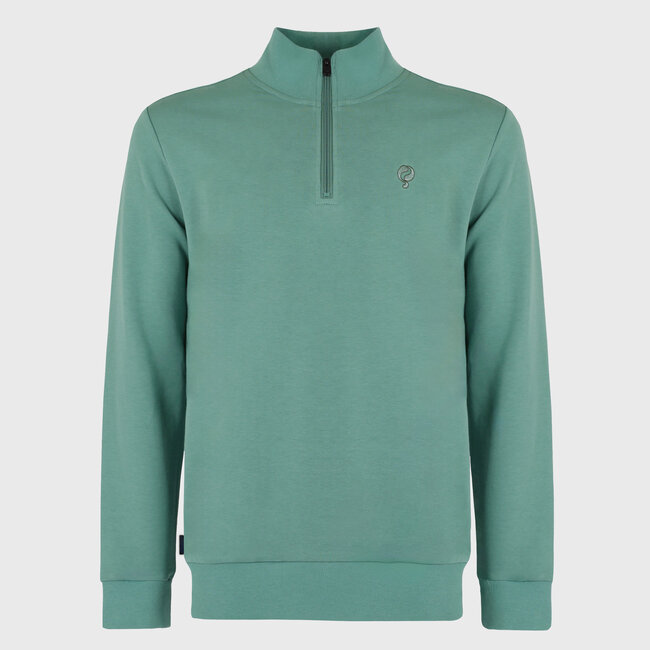 Gouda Men's Sweater - Mid Green | Half Zip & Stand-up Collar