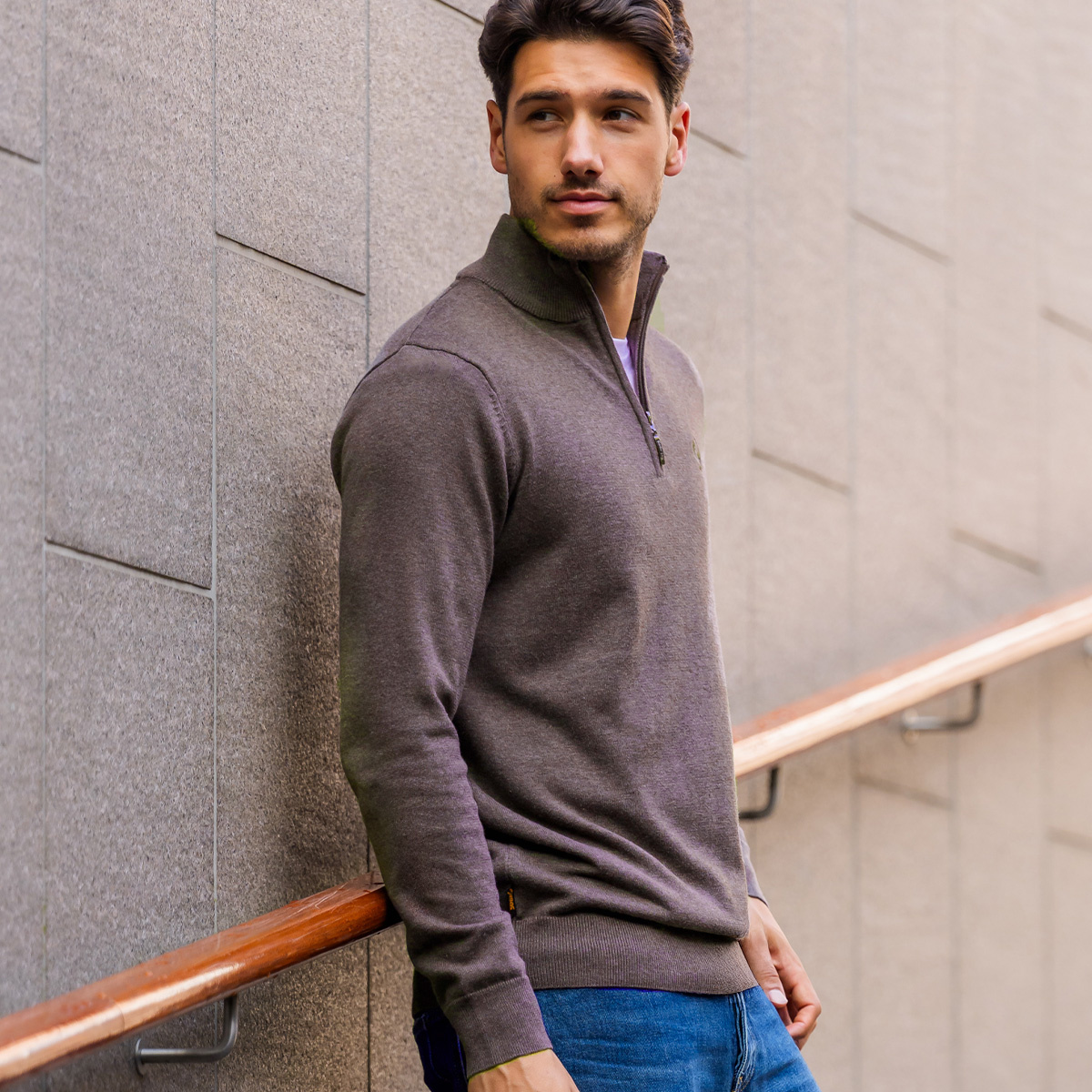 Heren Trui Kralingen | Donker Taupe Melange afbeelding