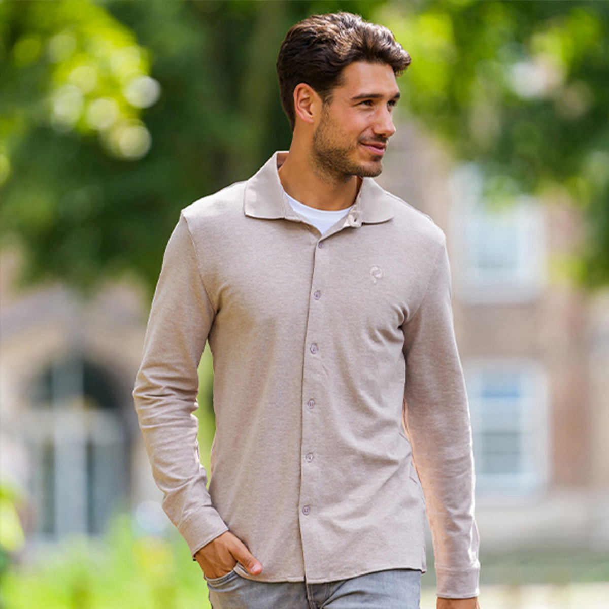 Heren Overhemd Putten - Zand Melange afbeelding