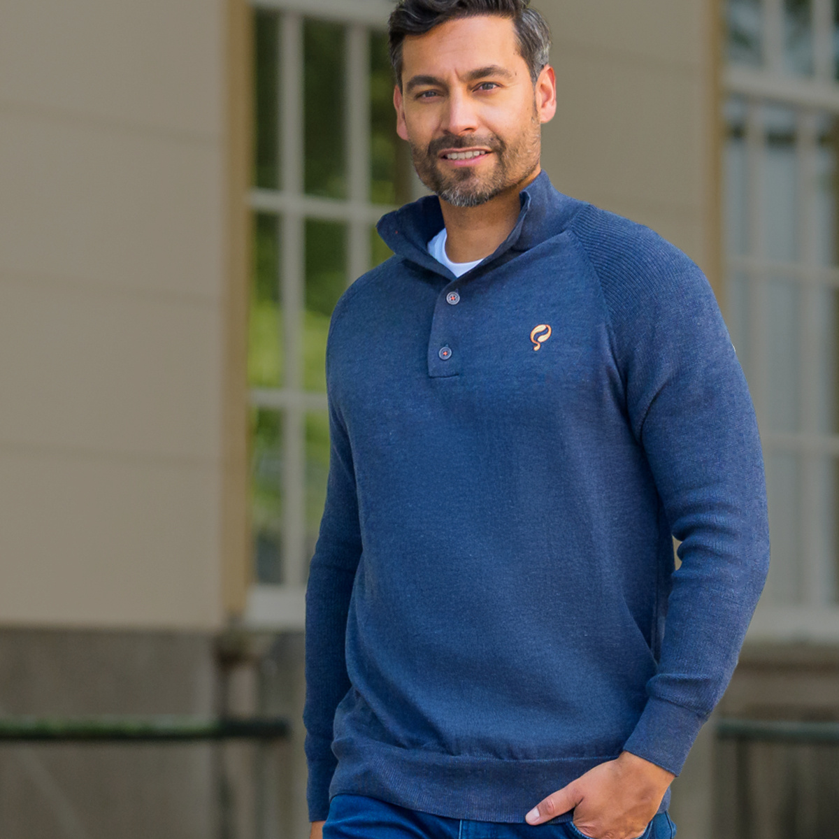 Heren Trui Oldehove Denimblauw Melange