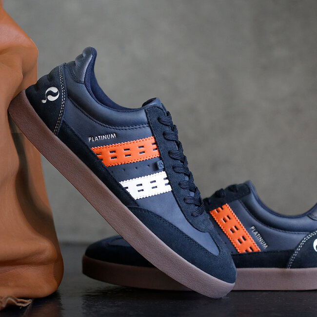 Heren Sneaker Platinum - Donkerblauw/Oranje/Wit