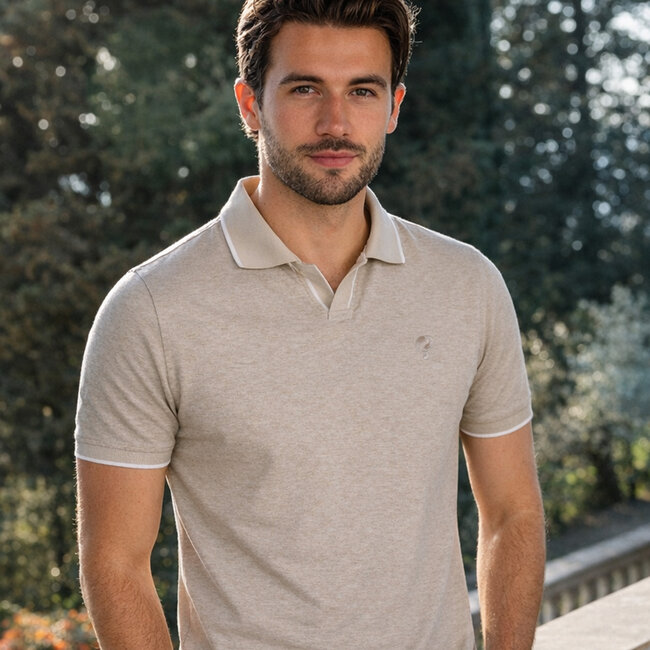 Q1905 Heren Polo Stein - Zand Melange