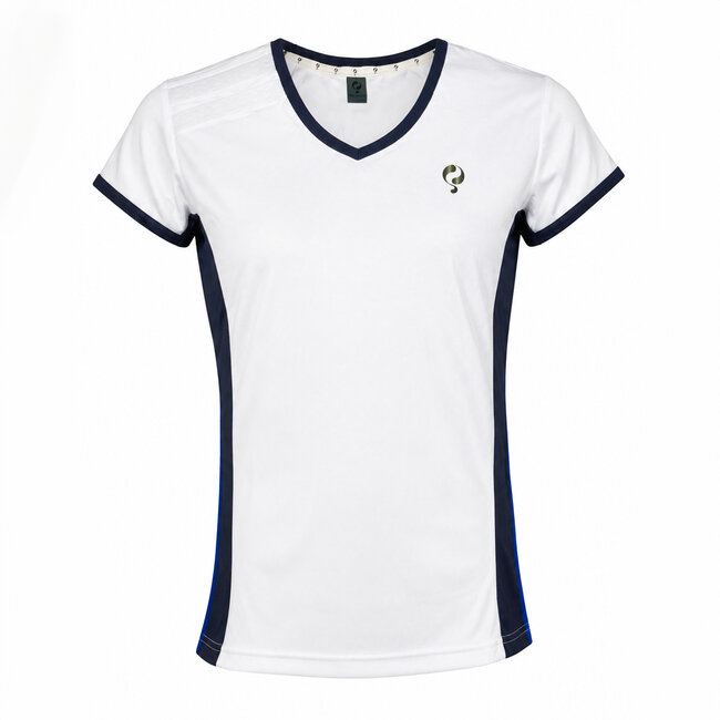 Dames Q Stripe Tee-White/ Blue Graphite/ Surf the Web