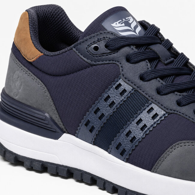Heren Sneaker Aalst - Donkerblauw/ Cognac/ Wit