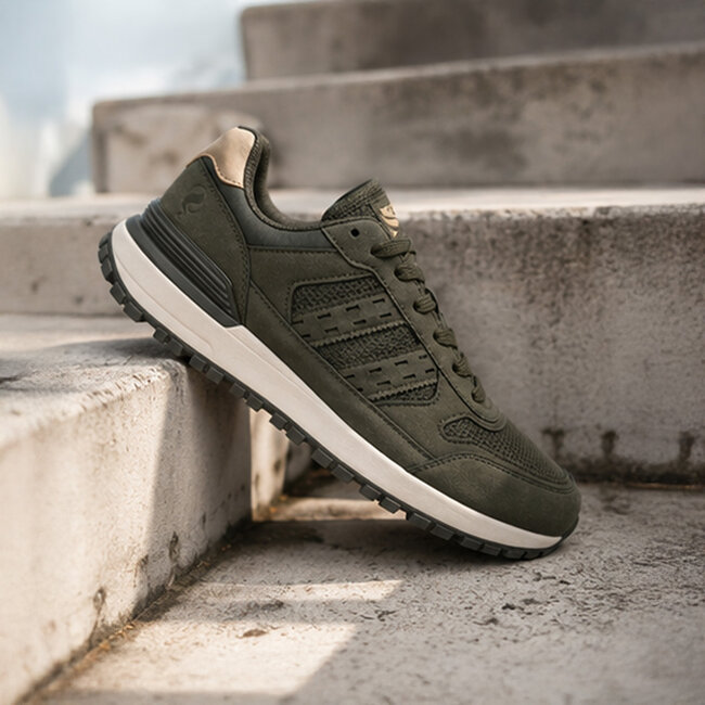 Heren Sneaker Bussel  - Legergroen/ Wit