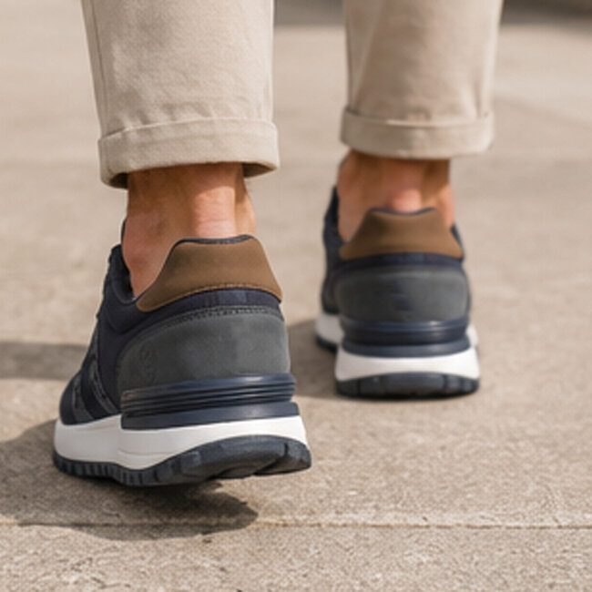 Heren Sneaker Aalst - Donkerblauw/ Cognac/ Wit
