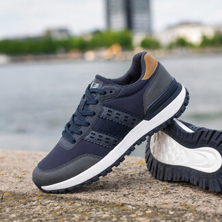 Q1905 Heren Sneaker Aalst - Donkerblauw/ Cognac/ Wit Q1905 Heren Sneaker Aalst - Donkerblauw/ Cognac/ Wit