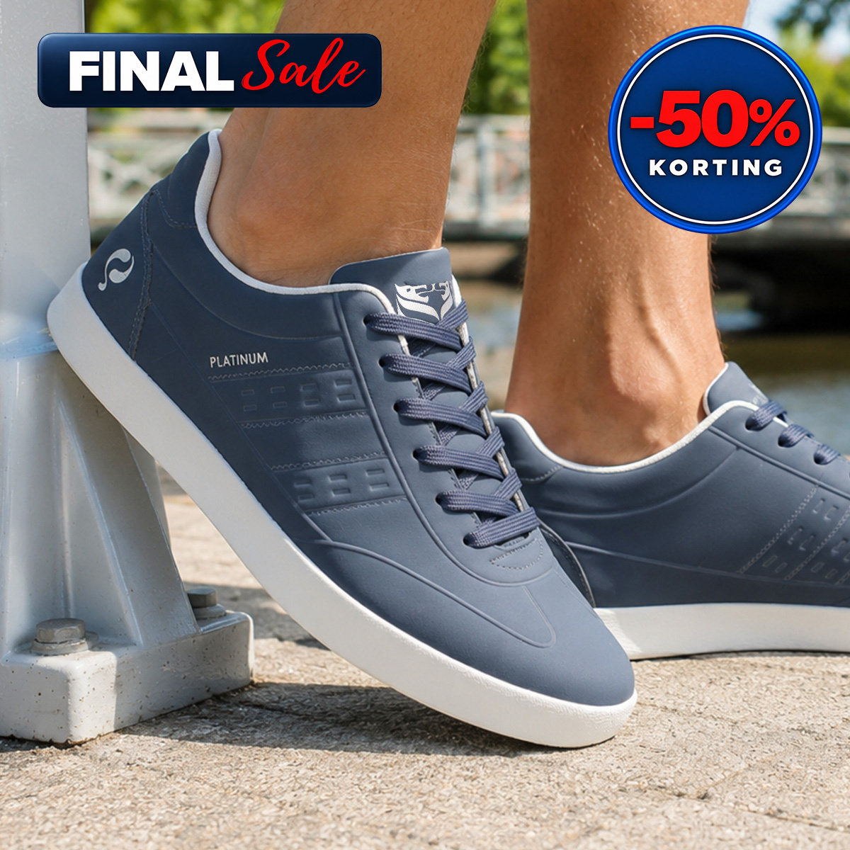 Heren Sneaker Platinum One | Middenblauw/ Wit