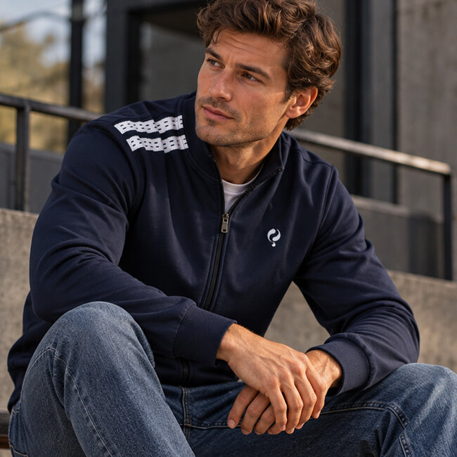 Q1905 Men's Cardigan Tirns - Night Blue