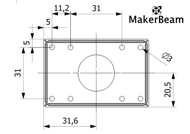 MakerBeam - 10mmx10mm 1 piece NEMA 17 stepper bracket for MakerBeam