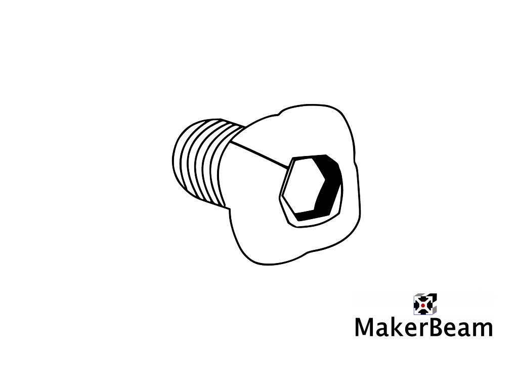 MakerBeam - 10mmx10mm 250 pieces, M3, 6mm, MakerBeam square headed bolts with hex hole