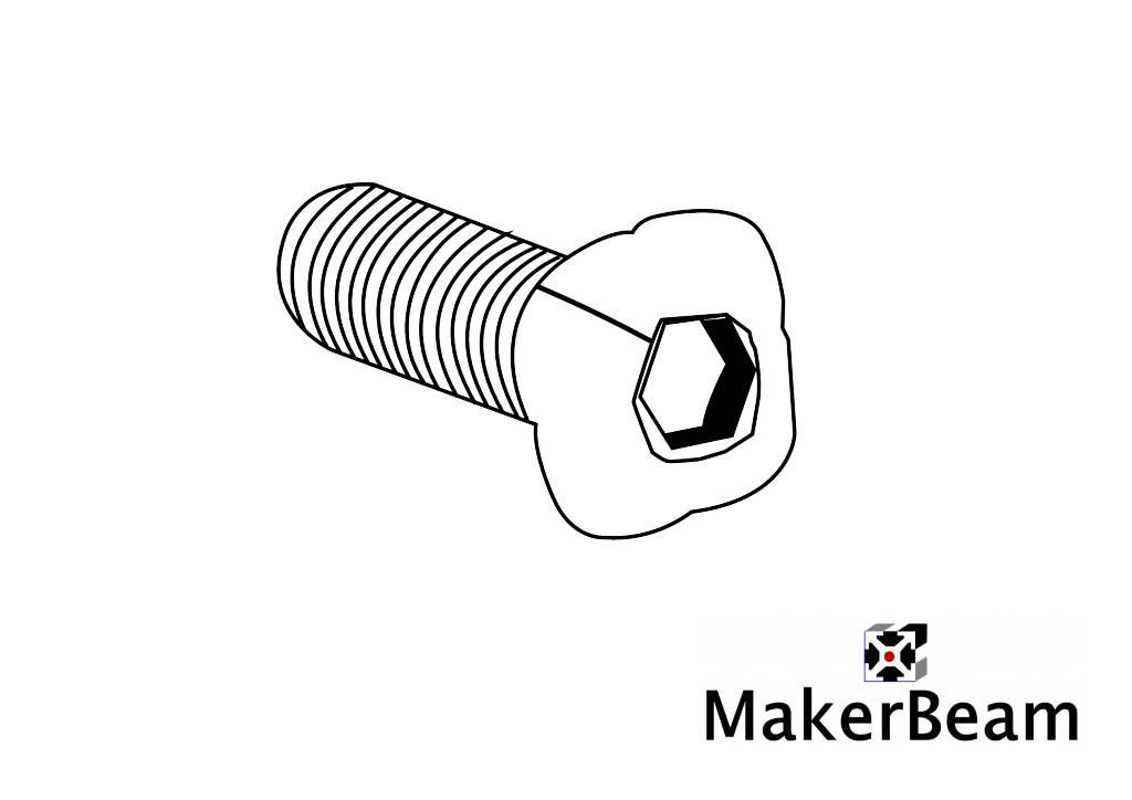 MakerBeam - 10mmx10mm 100 pieces, M3, 12mm, MakerBeam square headed bolts with hex hole