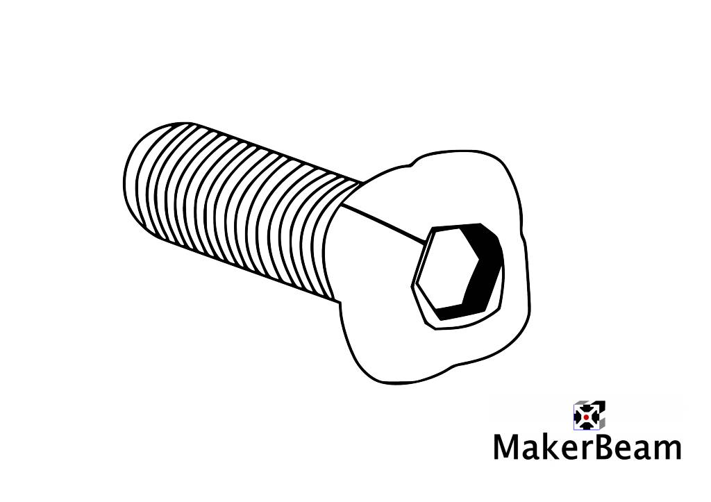 MakerBeam - 10mmx10mm 25 pieces, M3, 25mm, MakerBeam square headed bolts with hex hole