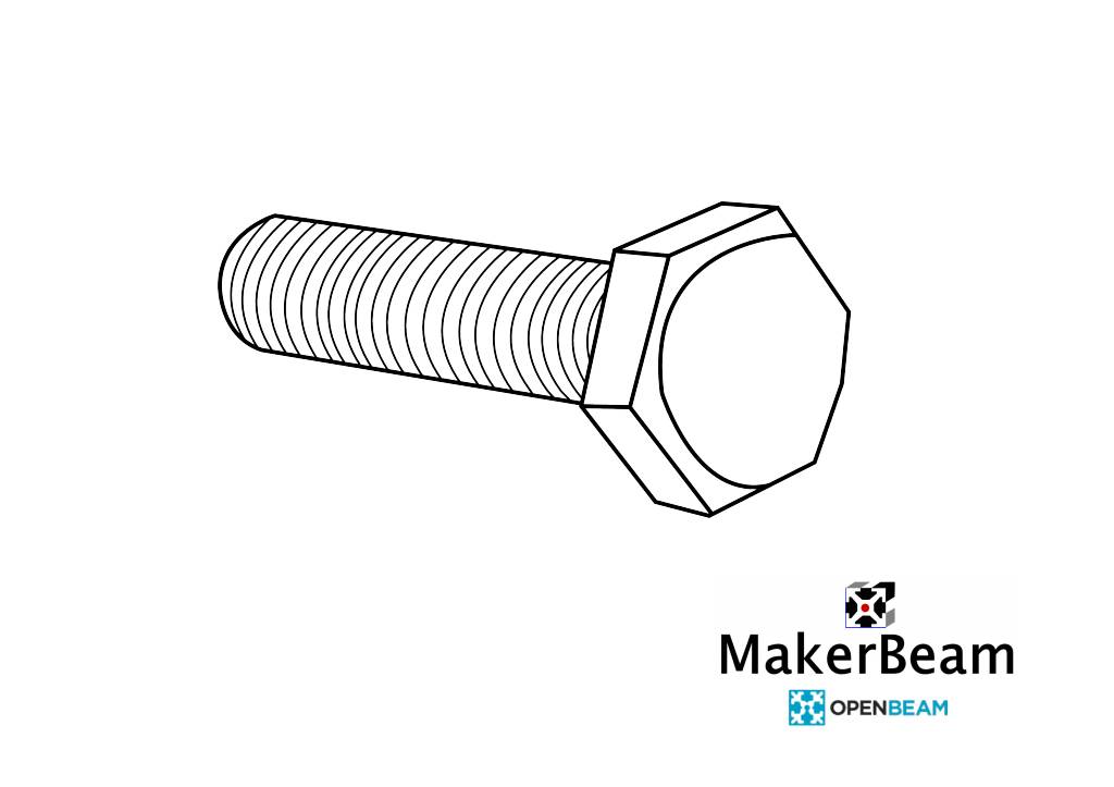 OpenBeam - 15mmx15mm 25 pieces, M3, 25mm, hexagon head bolts for 15x15mm ( MakerBeamXL and OpenBeam)
