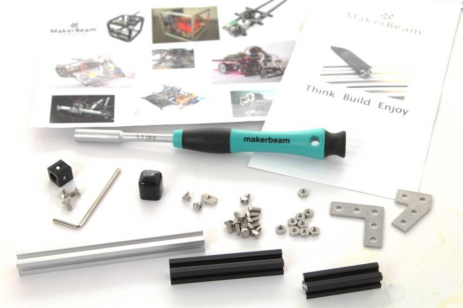 MakerBeam - 10mmx10mm Sample bag with hex nut driver, makerbeams and more