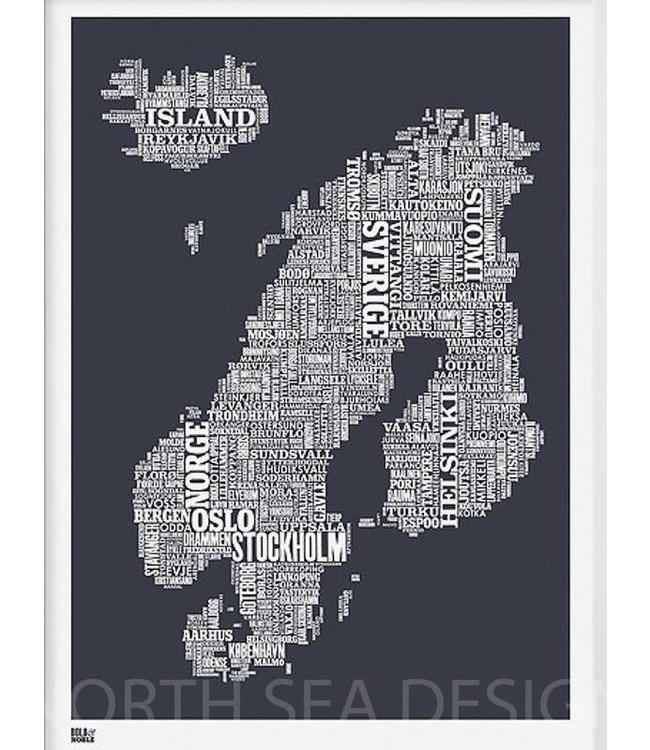 Type Map Scandinavië | ijsblauw