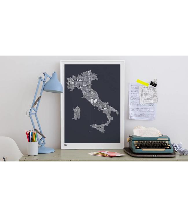 Zeefdruk Type Map Italië Blauw of grijs