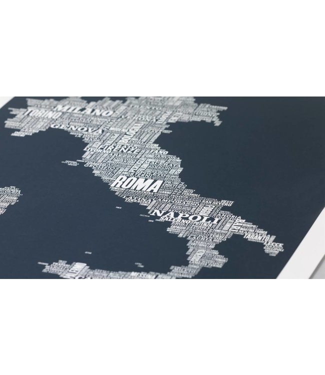 Screenprint Type Map Italy in  Blue or grey