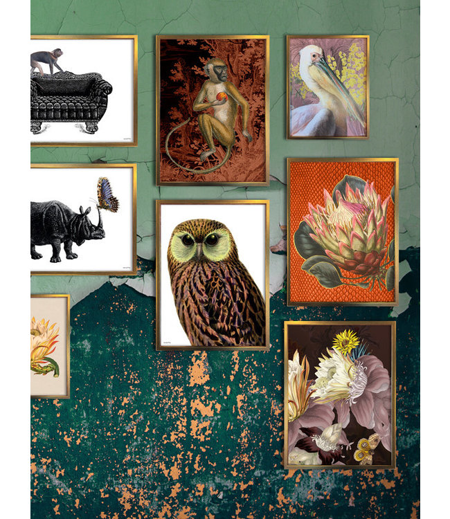 Retro Print GREEN EYED OWL