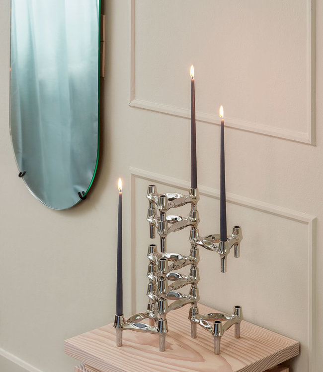 Stoff Nagel Set van drie BMF Stapelbare Kandelaar Chroom