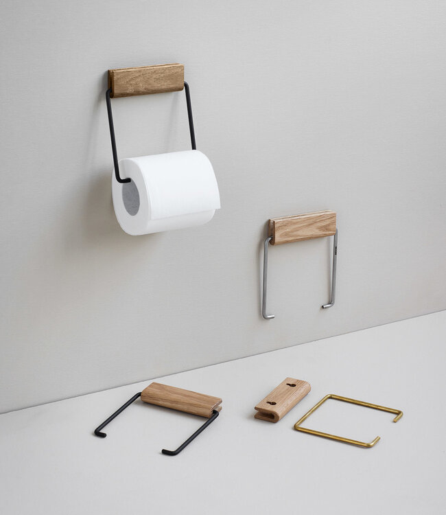 Moebe Toilet papier houder Eiken en zwart metaal
