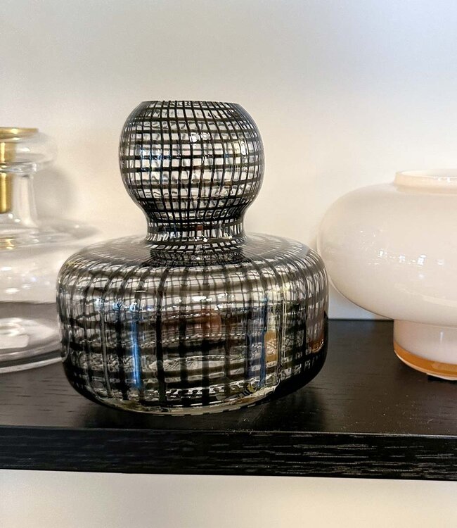 Marimekko Flower Vase Clear glass with black Filigree Pattern