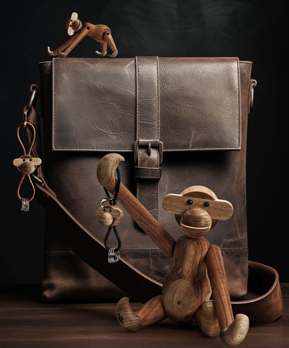 Keychain Monkey Kay Bojesen, Monkey natural wood and gold - NORTH