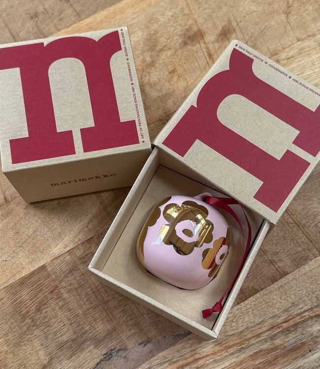 Marimekko Unikko christmas ornament in pink & gold