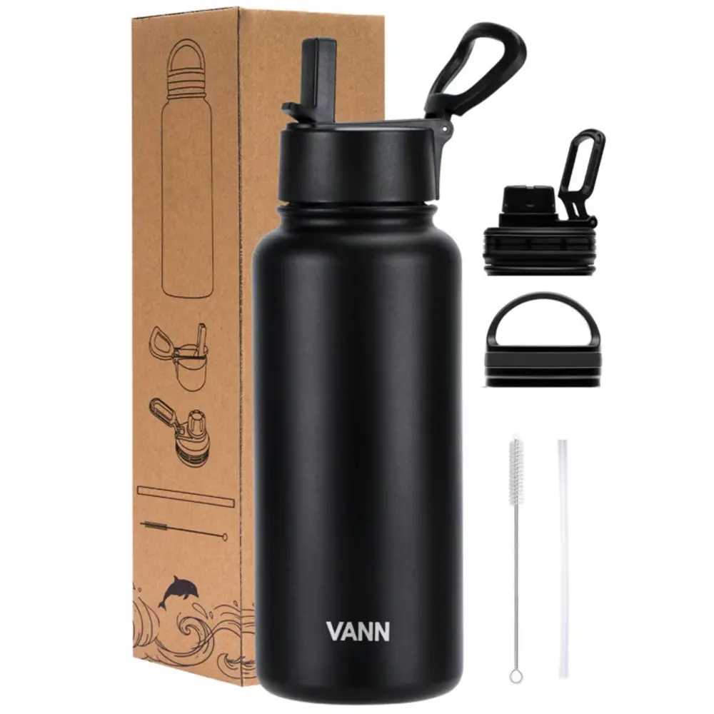 VANN 3-Wand RVS-Trinkflasche Schwarz 1 Liter | 24H kalt