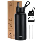 VANN Bottles Ultimate Stainless Steel Drinking Bottle Black 1 Liter VANN Bottles Ultimate Stainless Steel Drinking Bottle Black 1 Liter