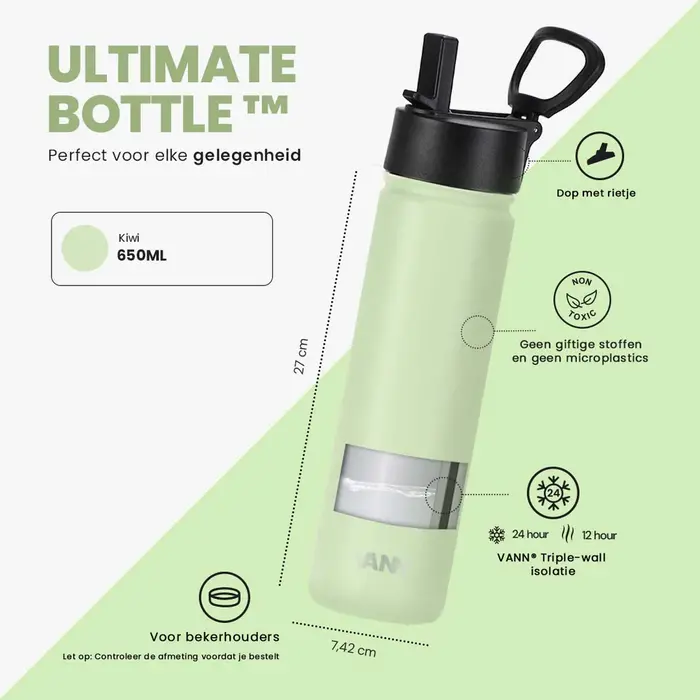 VANN 3-Walled Ultimate Stainless Steel Drinking Bottle Kiwi 650 ML VANN 3-Walled Ultimate Stainless Steel Drinking Bottle Kiwi 650 ML