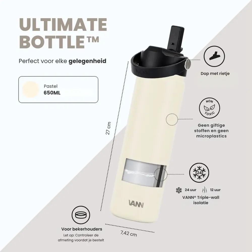 VANN 3-Wandige Ultimate RVS Drinkfles Off White 650 ML VANN 3-Wandige Ultimate RVS Drinkfles Off White 650 ML