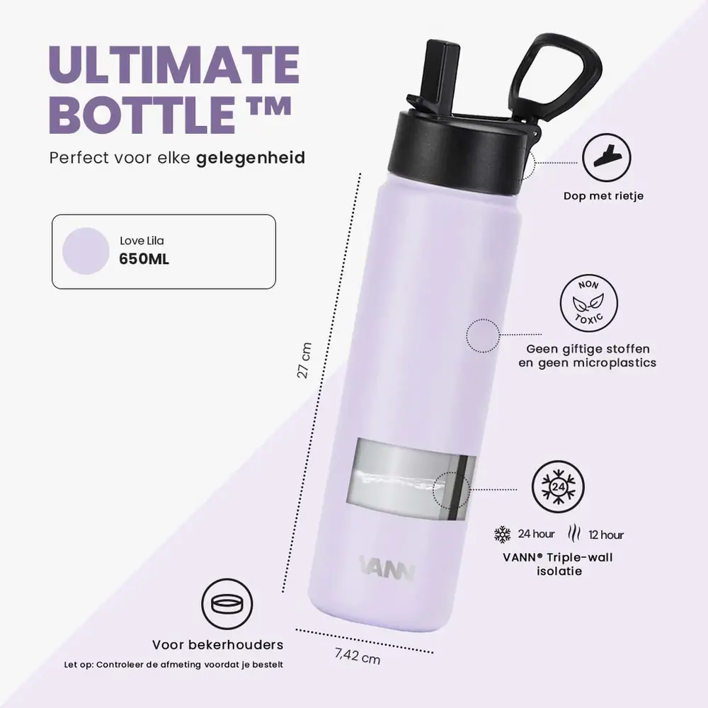 VANN 3-Walled Ultimate Stainless Steel Drinking Bottle Love Lila 650 ML VANN 3-Walled Ultimate Stainless Steel Drinking Bottle Love Lila 650 ML