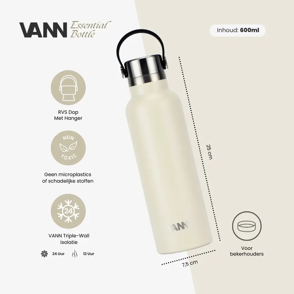VANN Stainless Steel Essential Bottle Off White 600 ML VANN Stainless Steel Essential Bottle Off White 600 ML
