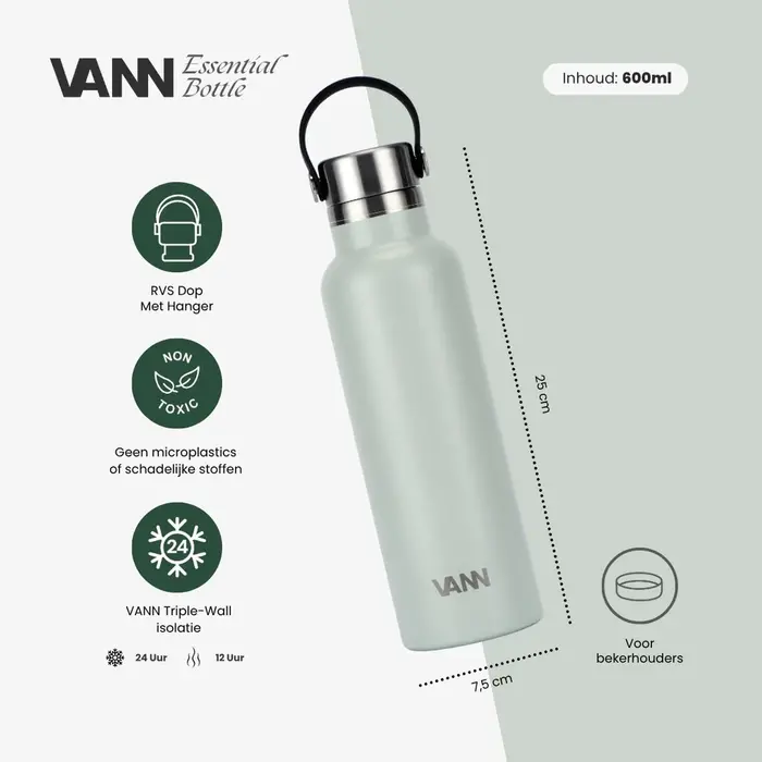 VANN Stainless Steel Essential Bottle Gray Green 600 ML VANN Stainless Steel Essential Bottle Gray Green 600 ML