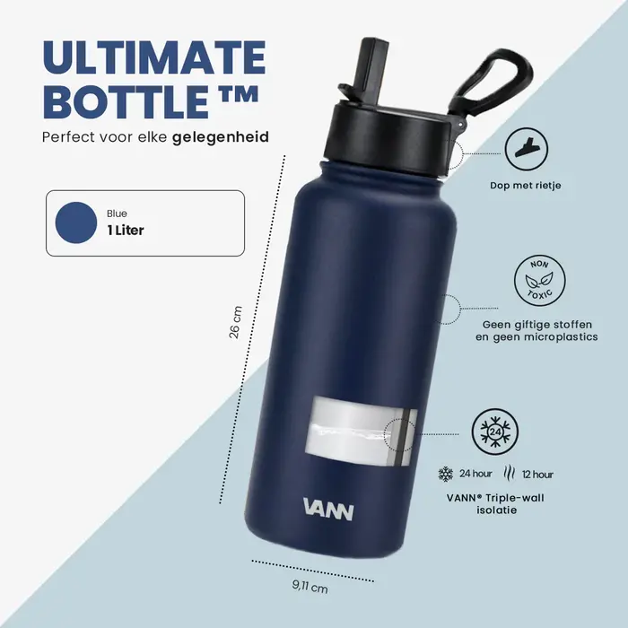 VANN 3-Walled Ultimate Stainless Steel Drinking Bottle Deep Ocean Blue 1 Liter VANN 3-Walled Ultimate Stainless Steel Drinking Bottle Deep Ocean Blue 1 Liter