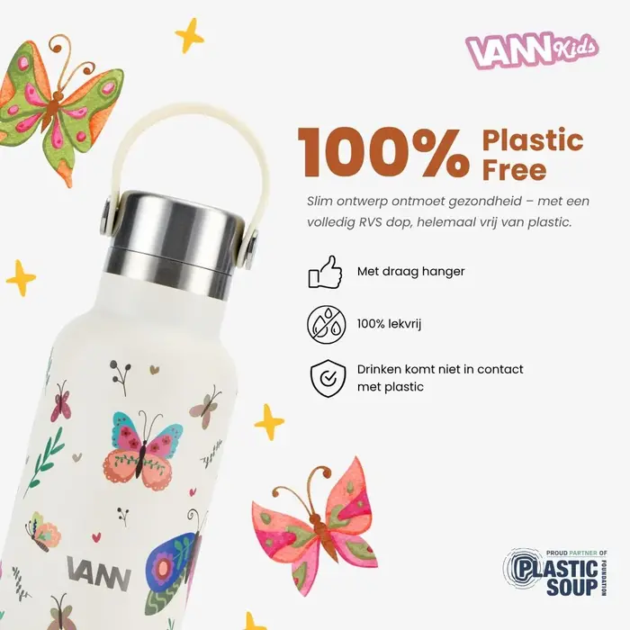 VANN 3-Wandige RVS Kinderdrinkfles 2.0 Butterfly 350 ML VANN 3-Wandige RVS Kinderdrinkfles 2.0 Butterfly 350 ML