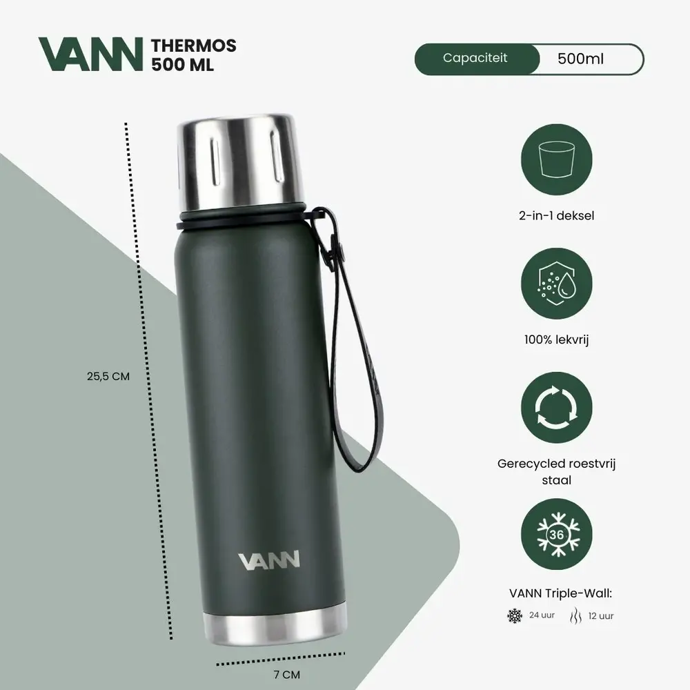 VANN Stainless Steel Thermos  Dark Green 500 ML