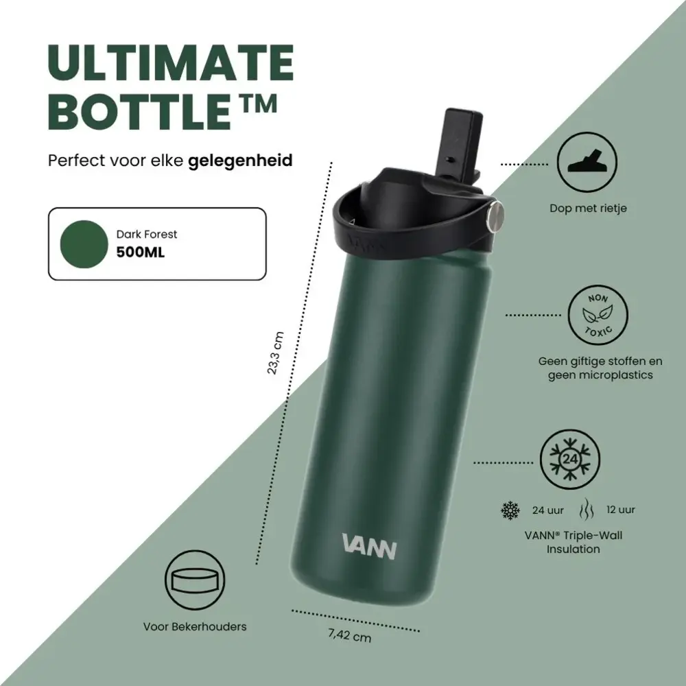 VANN 3-Walled Ultimate Stainless Steel Drinking Bottle Deep Forest 500 ML VANN 3-Walled Ultimate Stainless Steel Drinking Bottle Deep Forest 500 ML