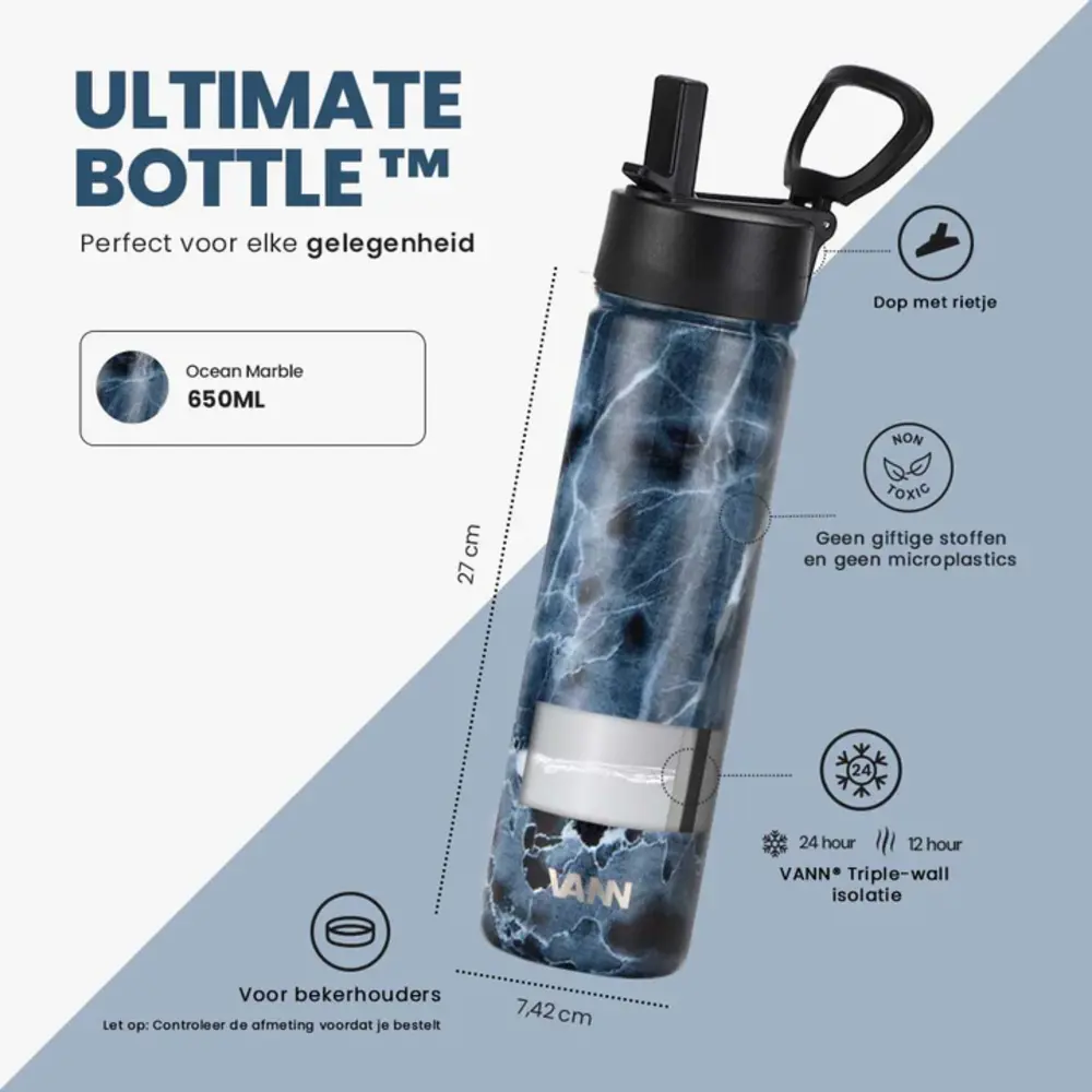 VANN 3-Walled Ultimate Stainless Steel Drinking Bottle Marble Blue 650 ML VANN 3-Walled Ultimate Stainless Steel Drinking Bottle Marble Blue 650 ML