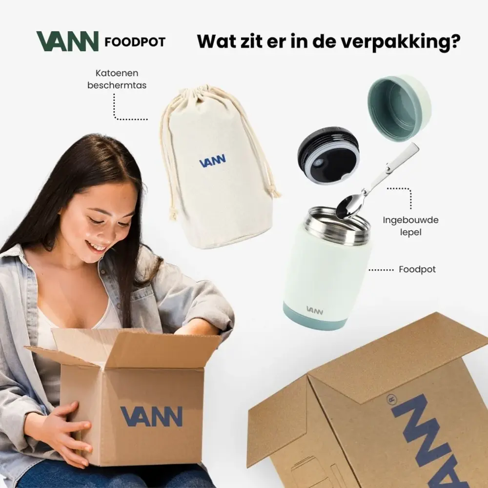 VANN RVS Thermos Lunchpot Grijsgroen VANN RVS Thermos Lunchpot Grijsgroen