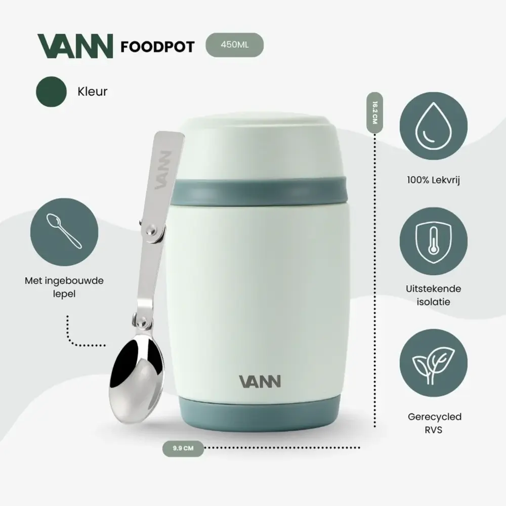 VANN RVS Thermos Lunchpot Grijsgroen VANN RVS Thermos Lunchpot Grijsgroen